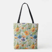Franse Country Decor Waterverf Wildflowers Tote Bag (Achterkant)
