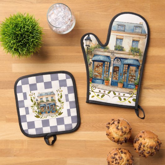 Franse Country Oven Mitt en Pot Houders Ovenwant & Pannenlap Set (Top down)