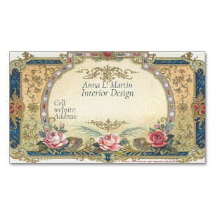 Franse Country Pink Roses Gold filigraan Magnetisch Visitekaartje