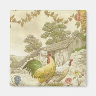 Franse Country Rooster & Hen Koelkast Magneet