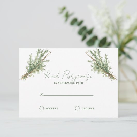 Franse Country Rozemarijn Springs met Twine RSVP Kaartje (Staand voorkant)