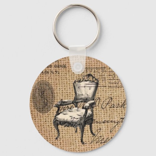 Franse country scripts burlap Parijs rococo stoel Sleutelhanger (Voorkant)