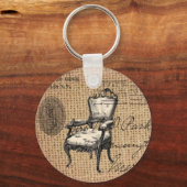 Franse country scripts burlap Parijs rococo stoel Sleutelhanger (Voorkant)