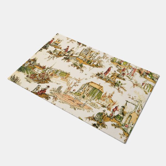 Franse Creme Toile Chinoiserie stijl rustiek Deurmat (Schuin)