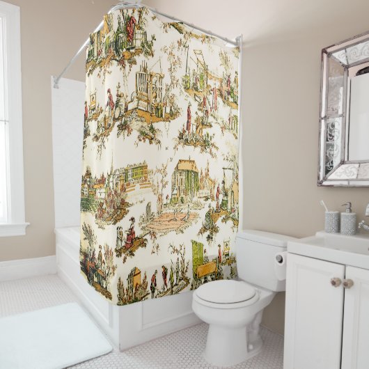 Franse Creme Toile Chinoiserie stijl rustiek Douchegordijn (In situ)