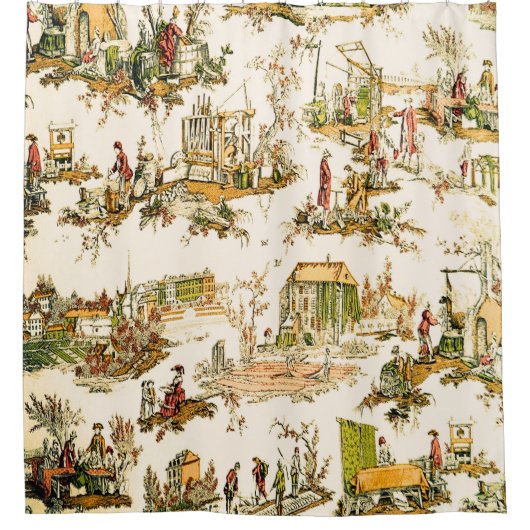 Franse Creme Toile Chinoiserie stijl rustiek Douchegordijn (Voorkant)