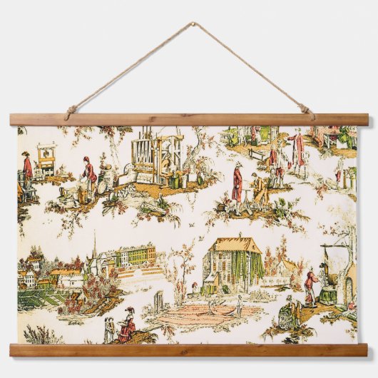 Franse Creme Toile Chinoiserie stijl rustiek Hangend Wandkleed (Voorkant)