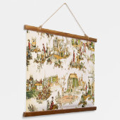Franse Creme Toile Chinoiserie stijl rustiek Hangend Wandkleed (Gebogen)