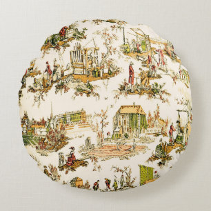 Franse Creme Toile Chinoiserie stijl rustiek Rond Kussen