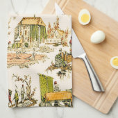 Franse Creme Toile Chinoiserie stijl rustiek Theedoek (Quarter Fold)