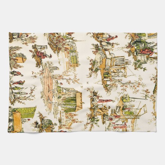 Franse Creme Toile Chinoiserie stijl rustiek Theedoek (Horizontaal)