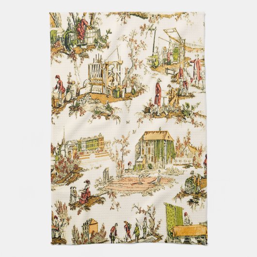 Franse Creme Toile Chinoiserie stijl rustiek Theedoek (Verticaal)
