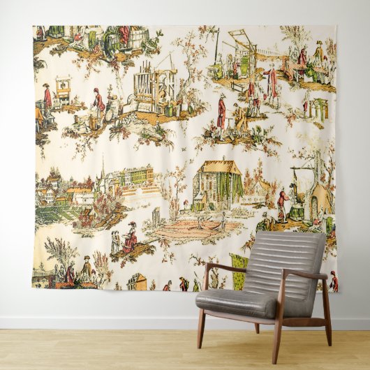 Franse Creme Toile Chinoiserie stijl rustiek Wandkleed (In Situ (horizontaal))