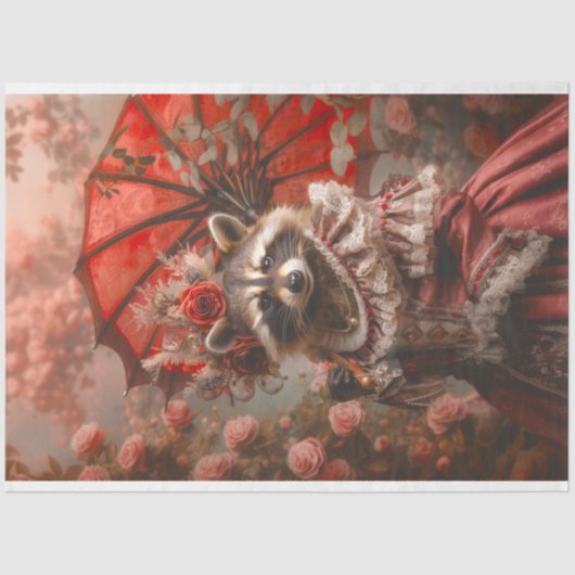 Franse Crimson Racoon Meesteres Decoupage Tissuepapier (Voorkant)
