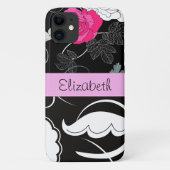 Franse Damask, Flowers, Black and White, Jouw naam Case-Mate iPhone Case (Achterkant)