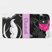 Franse Damask, Flowers, Black and White, Jouw naam Case-Mate iPhone Case (Achterkant (horizontaal))