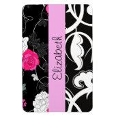 Franse Damask, Flowers, Black and White, Jouw naam Magneet (Verticaal)