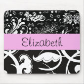 Franse Damask, Flowers, Black and White, Jouw naam Muismat (Voorkant)