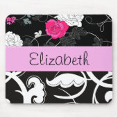 Franse Damask, Flowers, Black and White, Jouw naam Muismat (Voorkant)