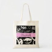 Franse Damask, Flowers, Black and White, Jouw naam Tote Bag (Voorkant)