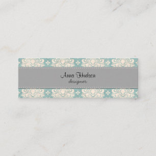 Franse Damask, Ornaments, Swirls - Blue White Mini Visitekaartje