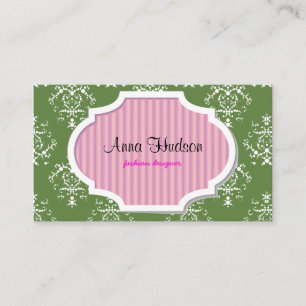 Franse Damask, Ornaments, Swirls - Green White Visitekaartje