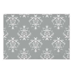 Franse Damask, Ornaments, Swirls - Grey White Foto Afdruk