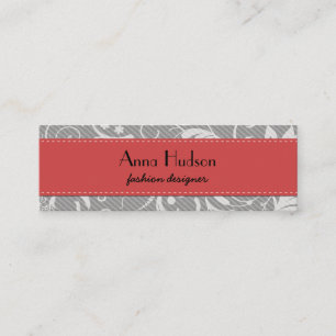 Franse Damask, Ornaments, Swirls - Grey White Mini Visitekaartje