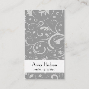 Franse Damask, Ornaments, Swirls - Grey White Visitekaartje