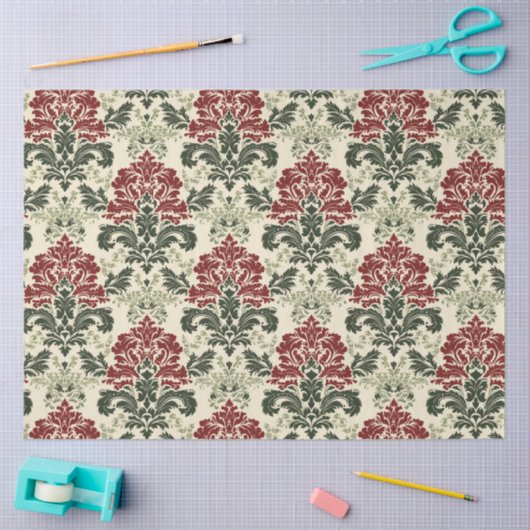 Franse Damask: Rood & Groen Kerstmis Tissuepapier (Craft)