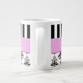 Franse Damask, Stripes, Black and White, Jouw naam Grote Koffiekop (Achterkant)