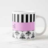 Franse Damask, Stripes, Black and White, Jouw naam Grote Koffiekop (Rechts)