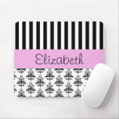 Franse Damask, Stripes, Black and White, Jouw naam Muismat (Met muis)