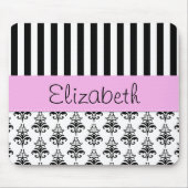 Franse Damask, Stripes, Black and White, Jouw naam Muismat (Voorkant)