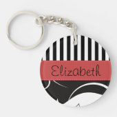 Franse Damask, Stripes, Black and White, Jouw naam Sleutelhanger (Voorkant)