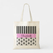 Franse Damask, Stripes, Black and White, Jouw naam Tote Bag (Achterkant)