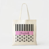 Franse Damask, Stripes, Black and White, Jouw naam Tote Bag (Voorkant)