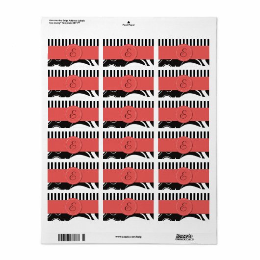 Franse Damask, Stripes, Black and White, Monogram Etiket (Full Sheet)