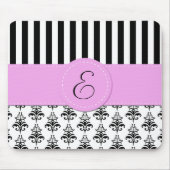 Franse Damask, Stripes, Black and White, Monogram Muismat (Voorkant)