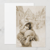 Franse Dame Kerst Pet Muff Mistletoe Feestdagenkaart (Voorkant / Achterkant)