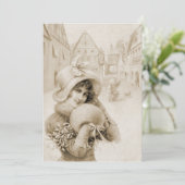 Franse Dame Kerst Pet Muff Mistletoe Feestdagenkaart (Staand voorkant)