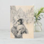  Franse Dame Kerst Pet Muff Mistletoe Feestdagenkaart (Staand voorkant)