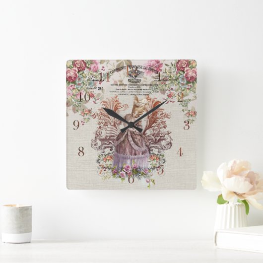 Franse  dame met rozen vierkante klok (Huis)