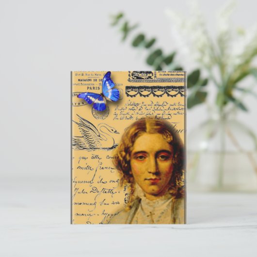 franse dame met vlinder briefkaart (Staand voorkant)