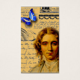 Franse dame met vlinder winkel hang labels visitekaartjes