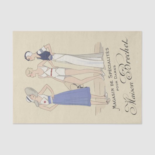  Franse Dame op Strand Decoupage Typografie Tissuepapier (Voorkant)