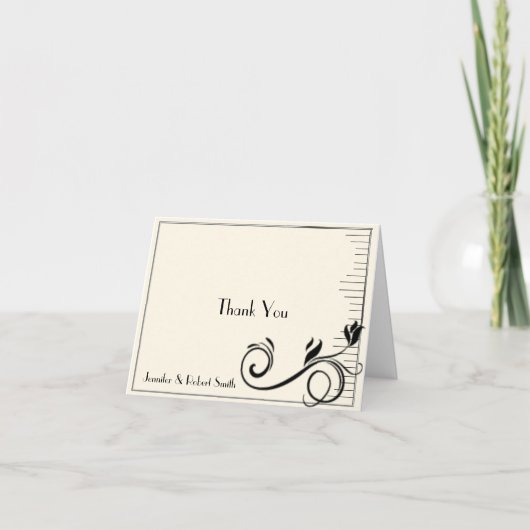 Franse Deco Roze Zwarte Crème Trouw Bruidsfeest Da Bedankkaart (Voorkant)