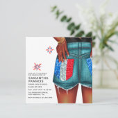Franse Denim Meisjes Afstudeerfeest Uitnodiging (Staand voorkant)