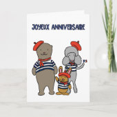 Franse Dierenvrienden Joyeux Anniversaire Verjaard Kaart (Voorkant)