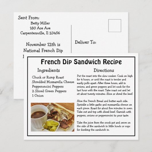 Franse dip-sandwich-kaart briefkaart (Voorkant / Achterkant)